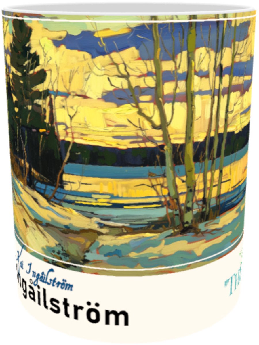 Kai Ingåilström - Maanlicht in Natuur Sneeuw Landschap Bomen in Avond/ Nacht in "Het Noorden" (Scandinavië/ Canada) Panorama Schilderij No. 35 - Raw Nature Fine Art Kunst Mok 330 ml