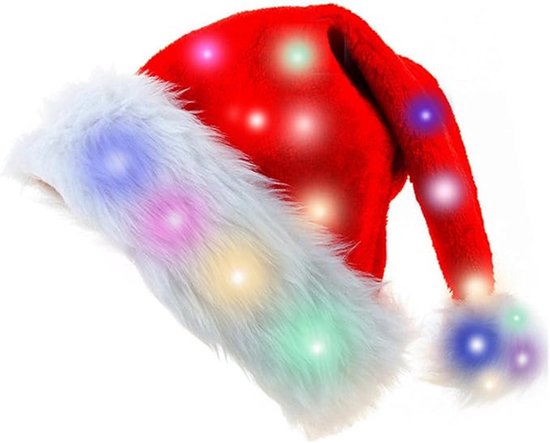 Daity 1 pièce - Bonnet de Père Noël, bonnet de Père Noël avec lumière LED, accessoire de costume en peluche chaude et douce pour adulte, fête de Noël (35*45cm)