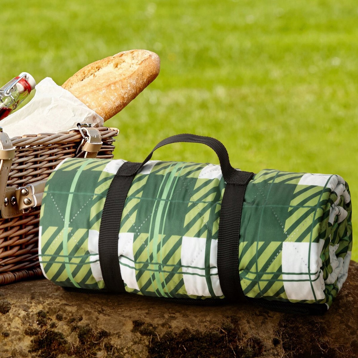 Waterdichte picknickmat 130x145cm - Groen/Wit