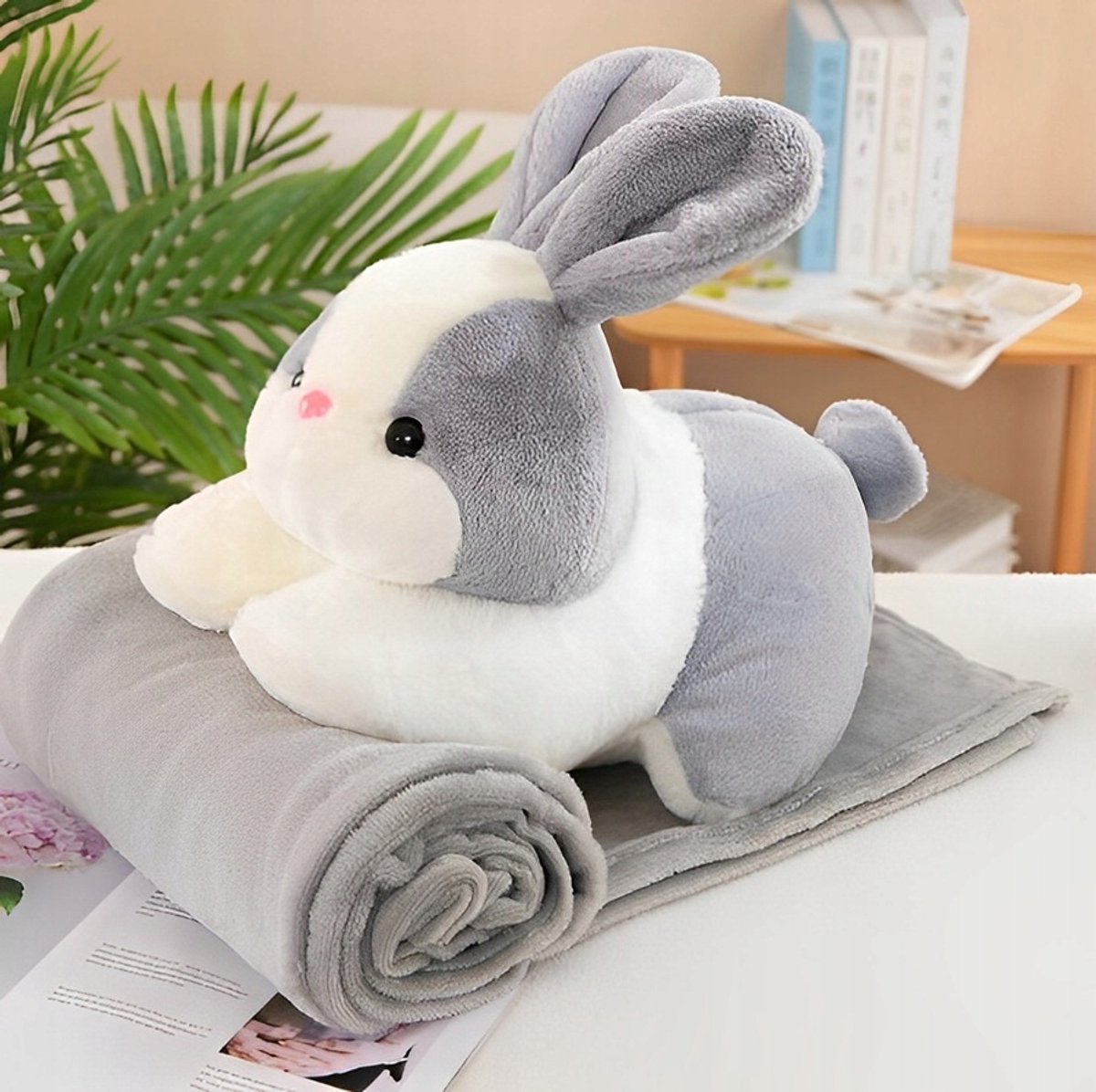 Pluche Konijn Knuffel met Dekentje - 3-in-1