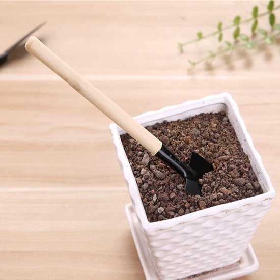 3-delige set - kleine tuinschep - kleine tuinschep - geschikt voor bloempotten binnenshuis, het losmaken van de grond en het planten van bloemen en groenten - dunne steel - originele houtkleur van Merkloos	 — afbeelding 5