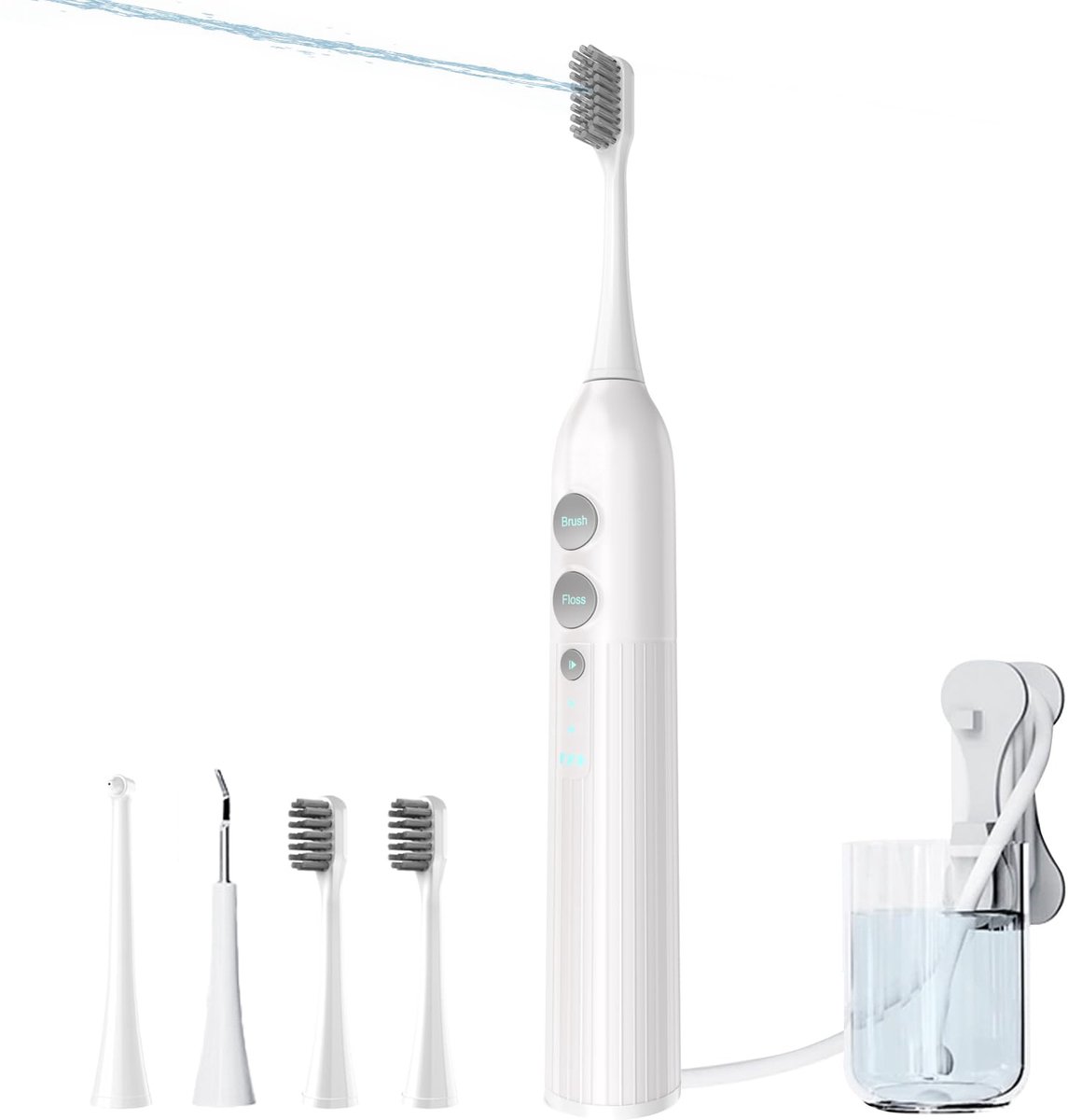 Gloovon® - Elektrische Tandenborstel - 3-in-1 Elektrische Tandenborstel, Waterflosser en Tandreiniger - Voor Grondige Mondverzorging - Wit