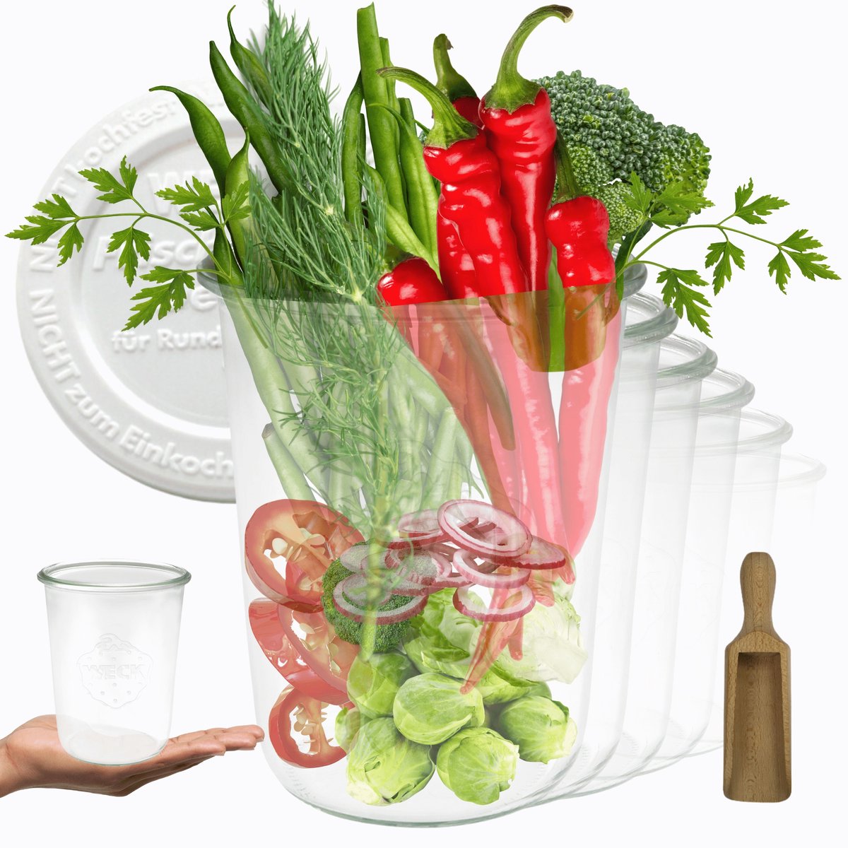 Weck Glazen Potten 850ml met Plastic Deksel en Maatbeker - Set van 6