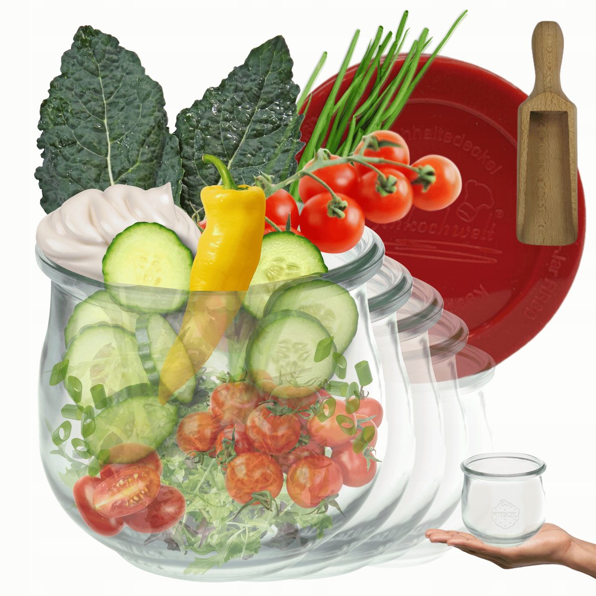 Weck Glazen Potten 370ml met Siliconen Deksel en Maatbeker - Set van 6