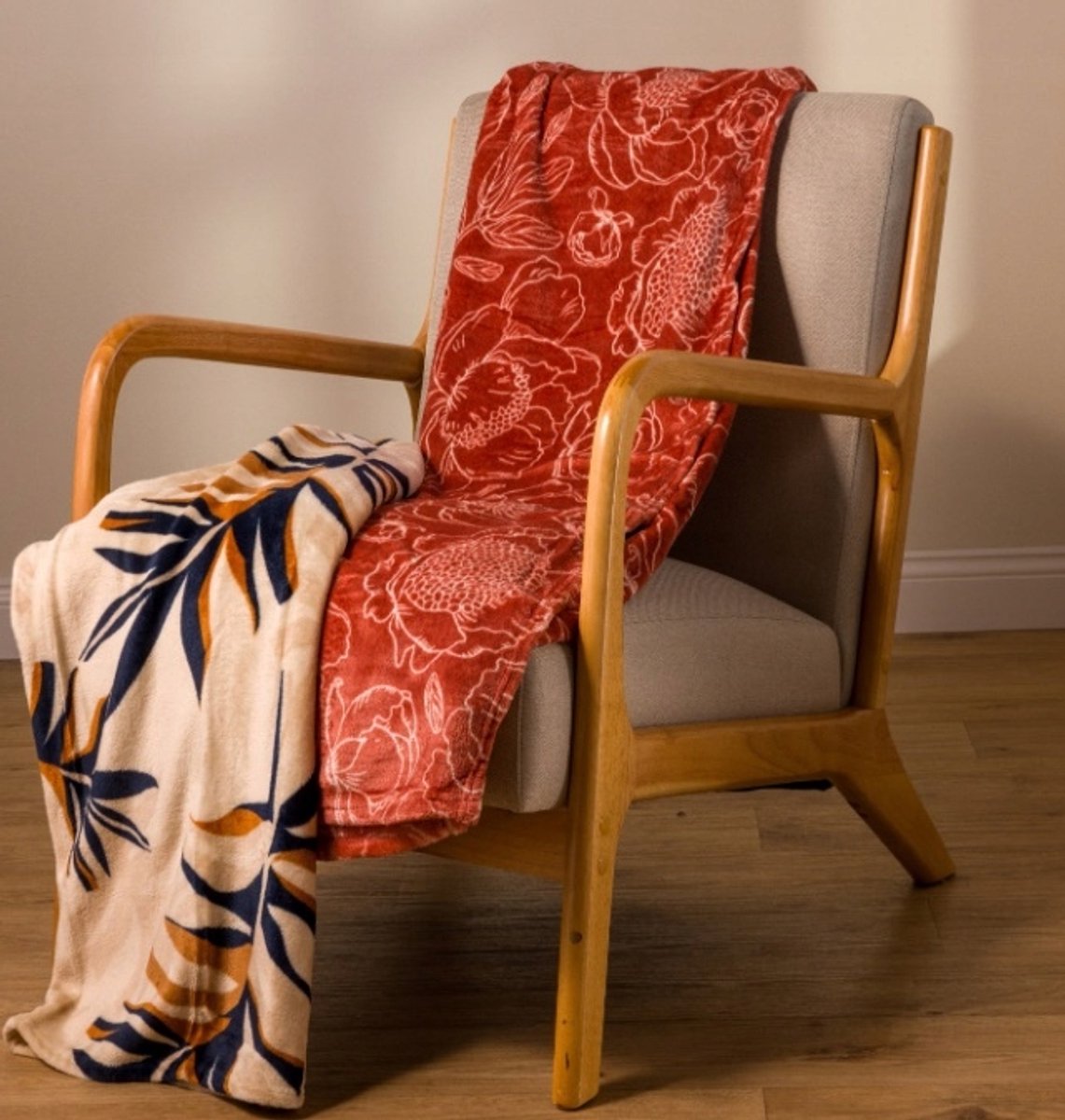 Florence Botanische Blad Plaid - Beige - 130x170 cm