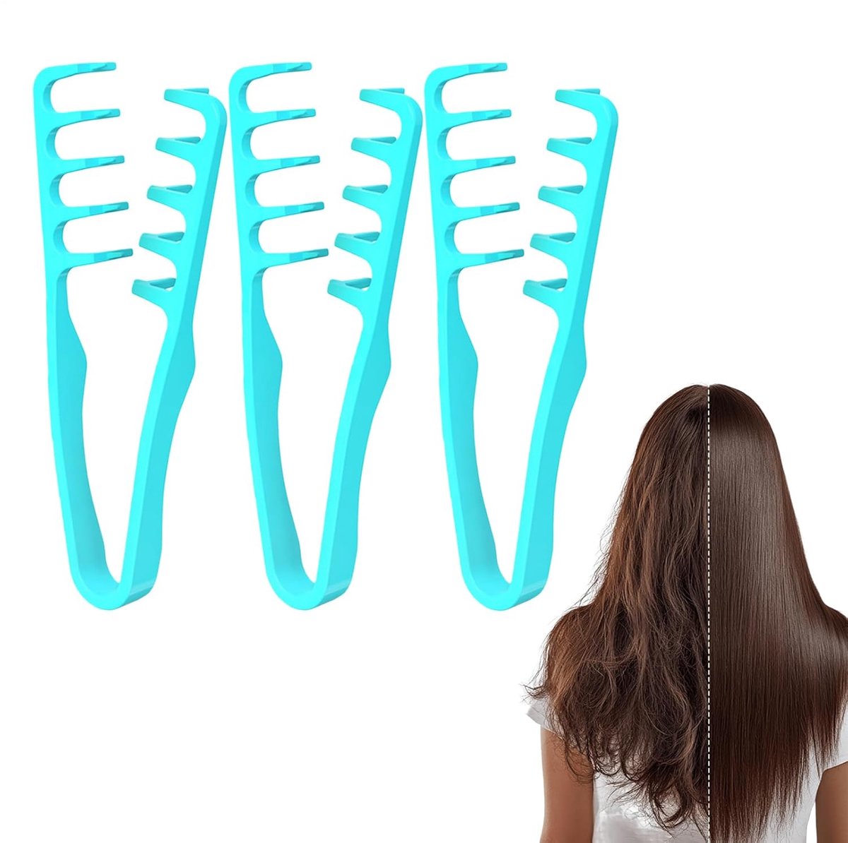 3 Stuks groente kam voor pluizig haar, Textuurkam - Ontwarrende tool met brede tanden voor krullend haar, wortelverdikkingsmiddel en ponybedekkingsaccessoire, haarverzorgingsinstrument voor thuisstyling in de kapsalon, haartool, grove textuurkam - Cy