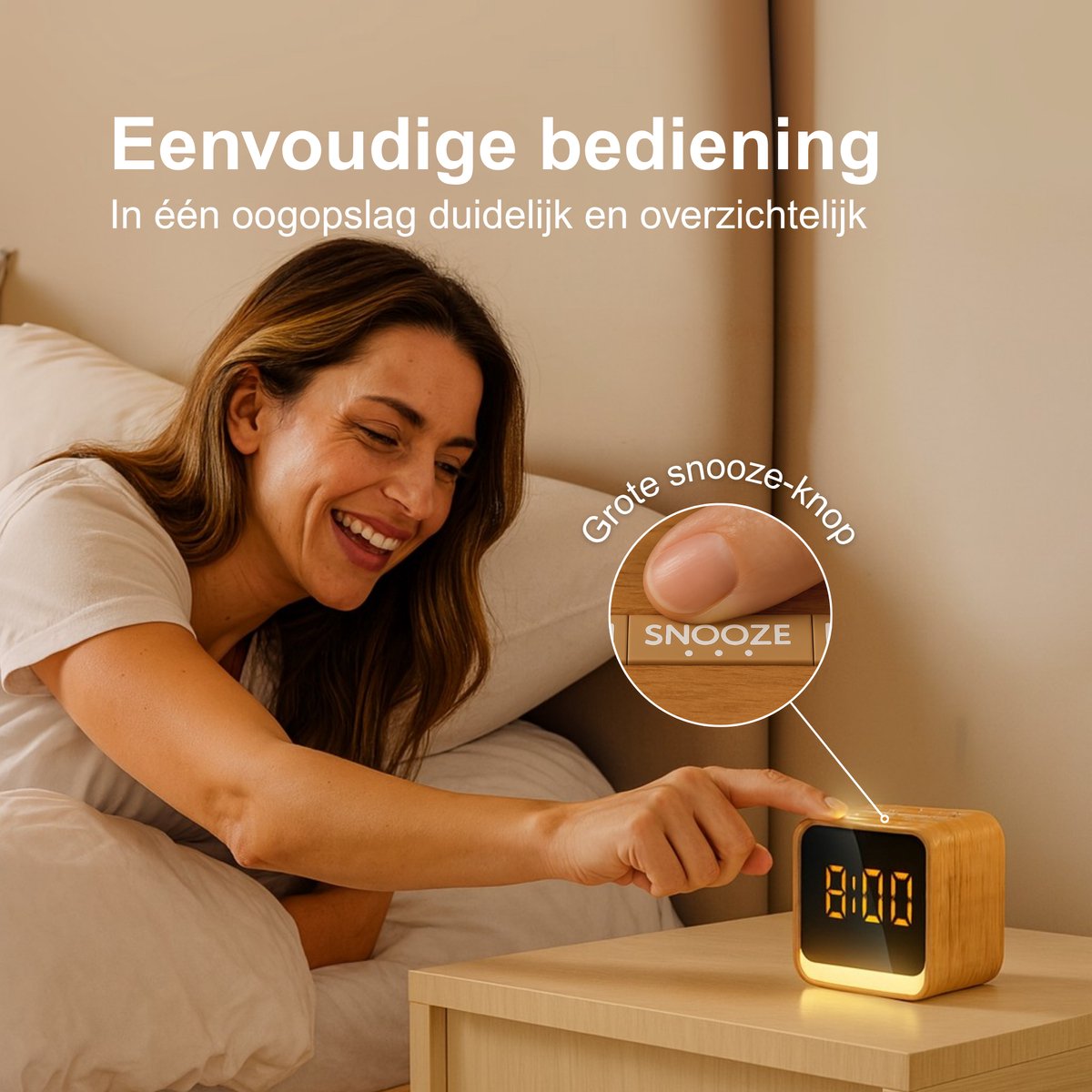 Neveda Digitale Wekkerradio met Nachtlamp licht - Wekkers Digitaal op Netstroom - Slaapkamer - Bruin houtlook — cadeau in Wonen & Interieur - foto 7