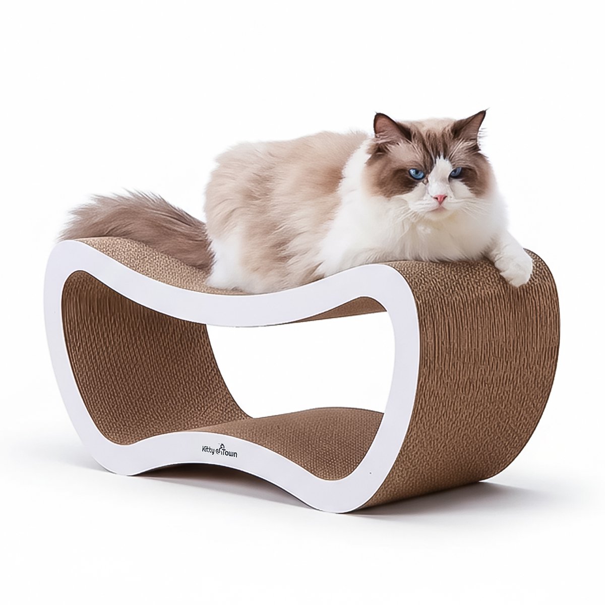 Kitty Town Max Large – Krabkarton Sofa Krabplank Kat - Wit - Krabmeubel - Krabplank - Krabmat - Krabpaal karton - 67x28x24cm