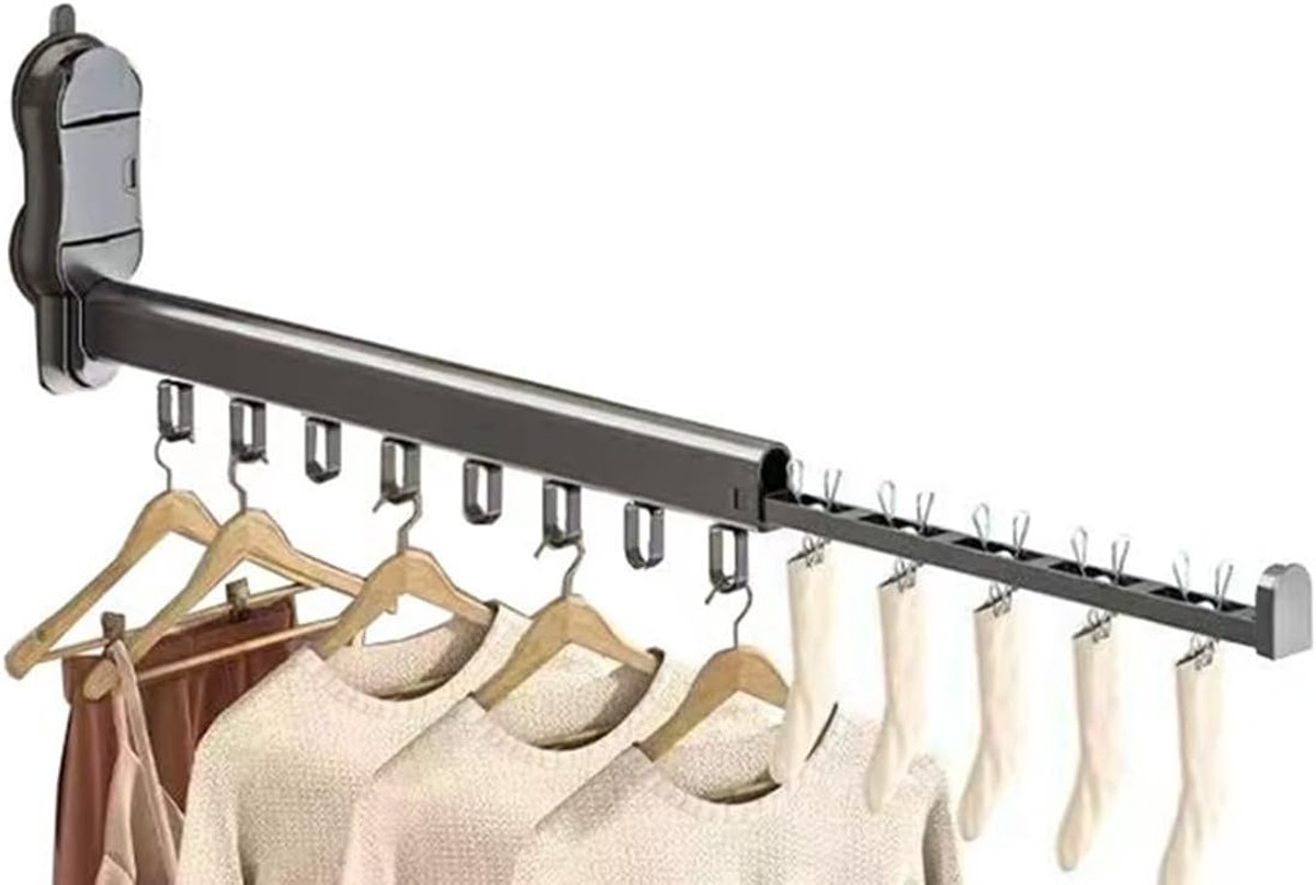 Droogrek voor aan de muur, met zuignap, 90° opvouwbaar droogrek van aluminiumlegering voor binnen- en buitengebruik.