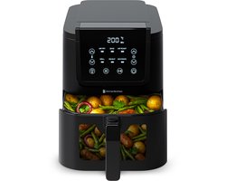 KitchenBrothers Airfryer XL - 1500W - PFAS-Vrij - 5L - Heteluchtfriteuse - 60ºC tot 200ºC - Met kijkvenster - Compact design - Extra stil - 6 Kookprogramma's - Zwart