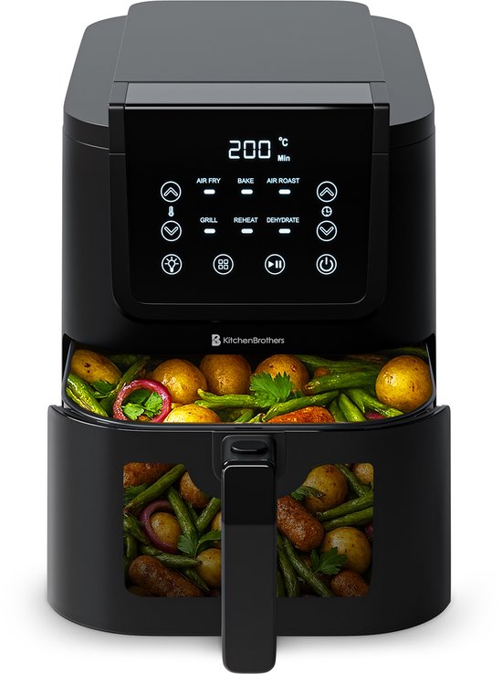 KitchenBrothers Airfryer XL 1500W 5L Zwart - KitchenBrothers - €51,99