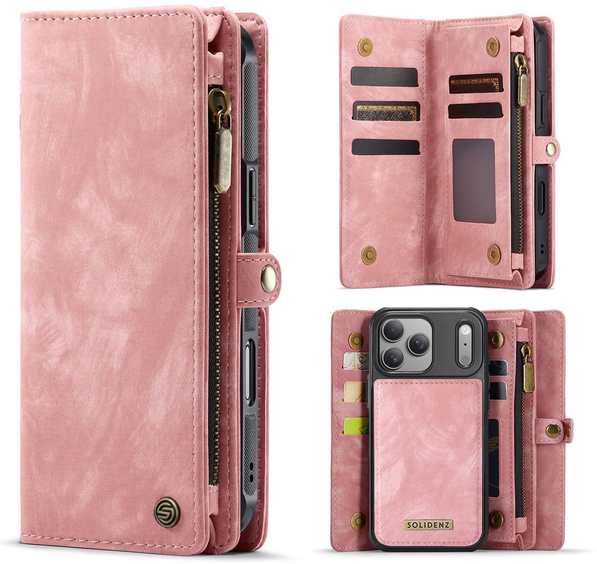 Solidenz Hoesje - Geschikt voor Apple iPhone 17 Pro Max - Urban Wallet - Roze