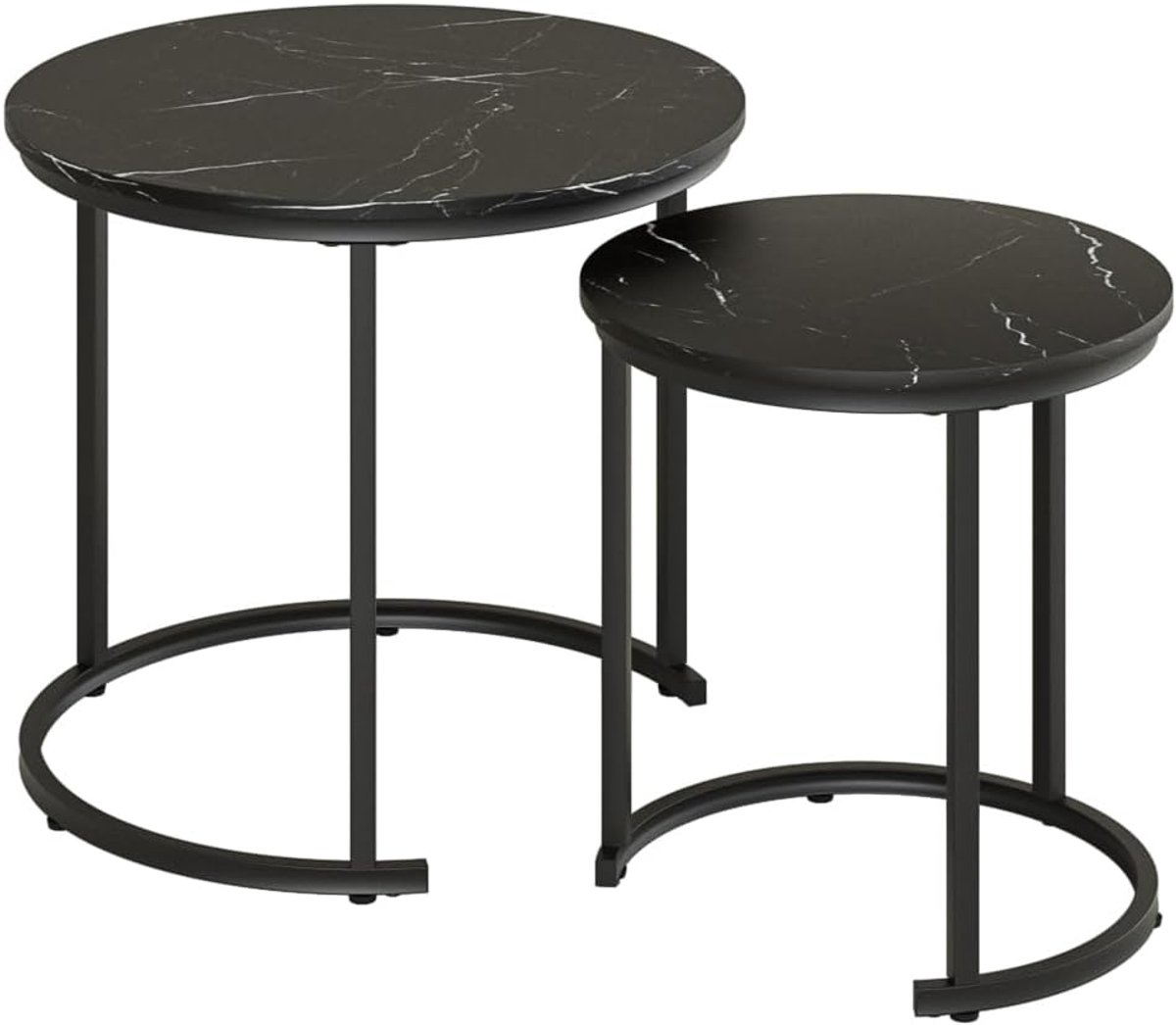 Set van 2 Ronde Salontafels Zwart Marmerlook met Metalen Poten