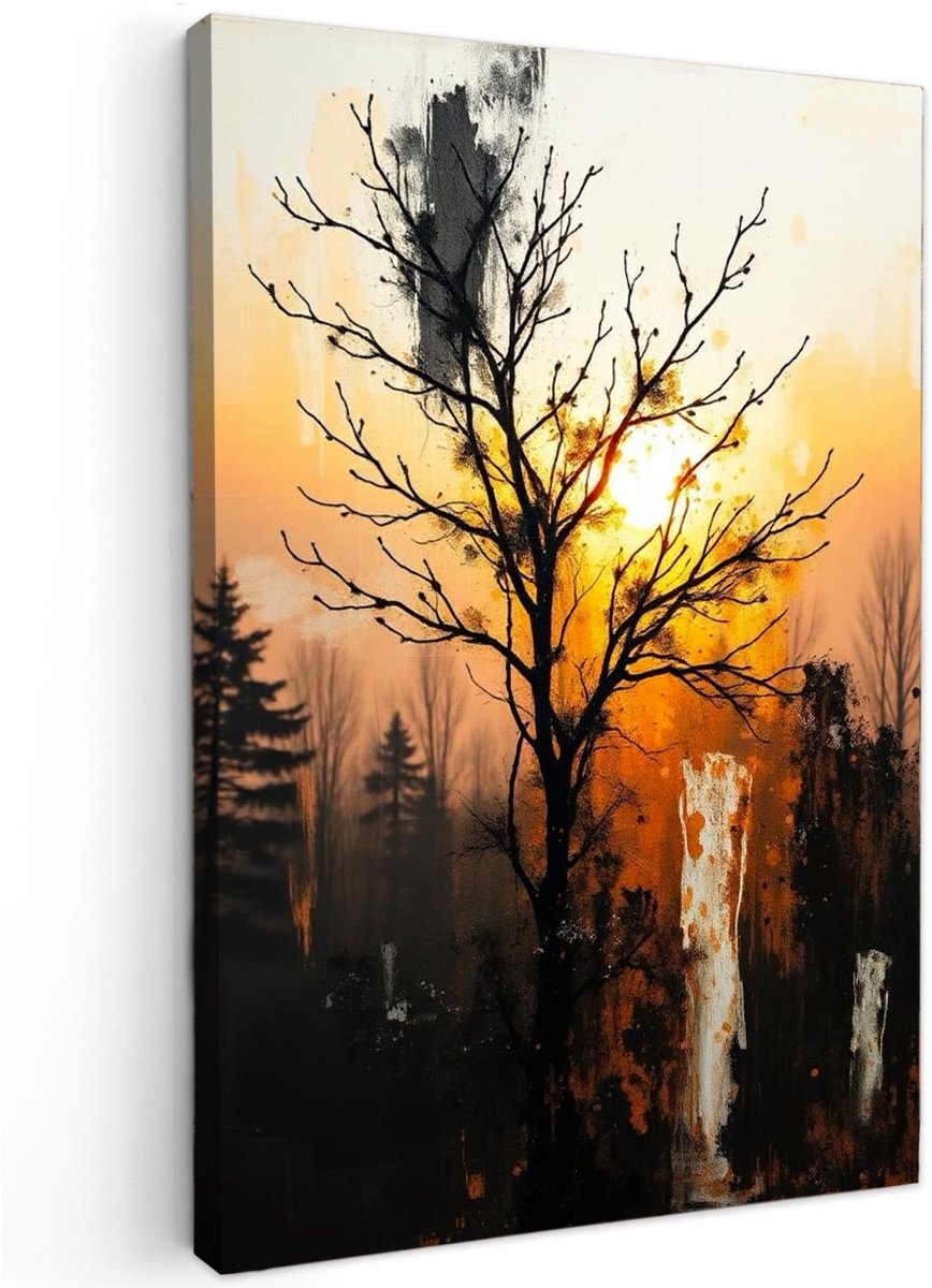 online schilderij Canvas Schilderij - Amber Forest - 90x60 cm - Moderne kunst - Huis decoratie woonkamer - Keuken muur schilderijen - Wanddecoratie accessoires - Kamer interieur - herfst zwart