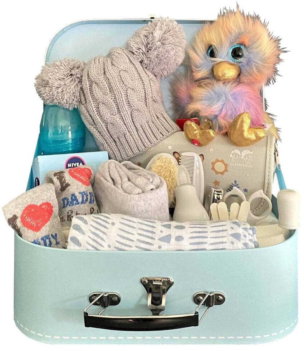 Koffertje gevuld met baby artikelen - Blauw - 30cm