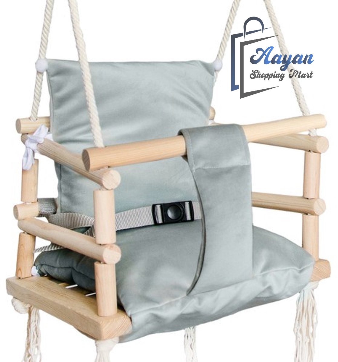 Houten 3 in 1 Meegroeischommel met Kussen – Licht Grijs – schommelstoel baby – schommelstoel – schommels Kinder Schommel - 40253