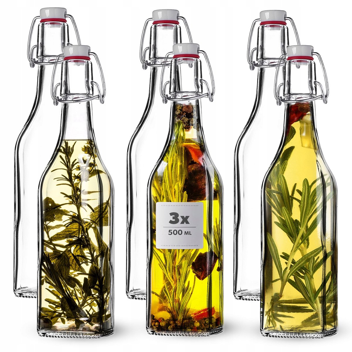Glazen Fles 500ml met Kurk - Set bestaat uit 3 stuks