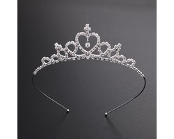 Tiara Prinses voor Meisjes – Diadeem - Zilverkleurig / Kroon met Steentjes – Feestaccessoire voor Kinderen vanaf 3 Jaar