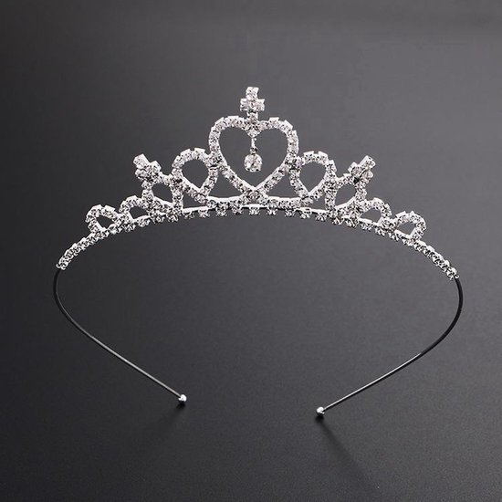 Tiara Prinses voor Meisjes – Diadeem - Zilverkleurig / Kroon met Steentjes – Feestaccessoire voor Kinderen vanaf 3 Jaar