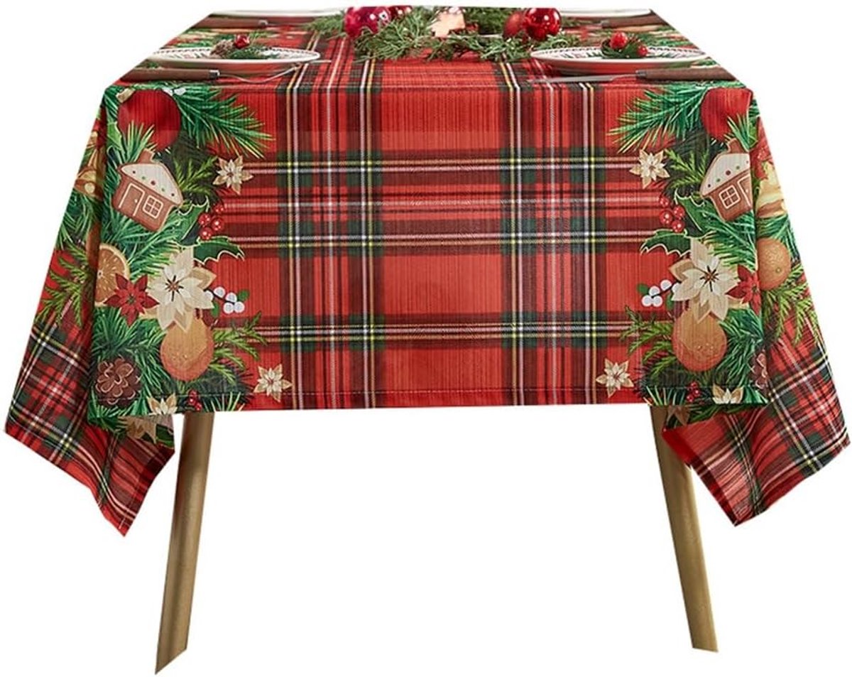 Sander Shop Kersttafelkleed, Vintage Kerstboomdecoratie Tafelkleed, Rechthoekig Rood Tafelkleed Sfeerdecoratie Tafel, Feesttafel Decoratie(Rood,140 * 260cm)