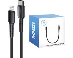 4x oplader geschikt voor iPhone - 30cm kort - Kabels geschikt voor Lightning - Oplaadkabel - Phreeze