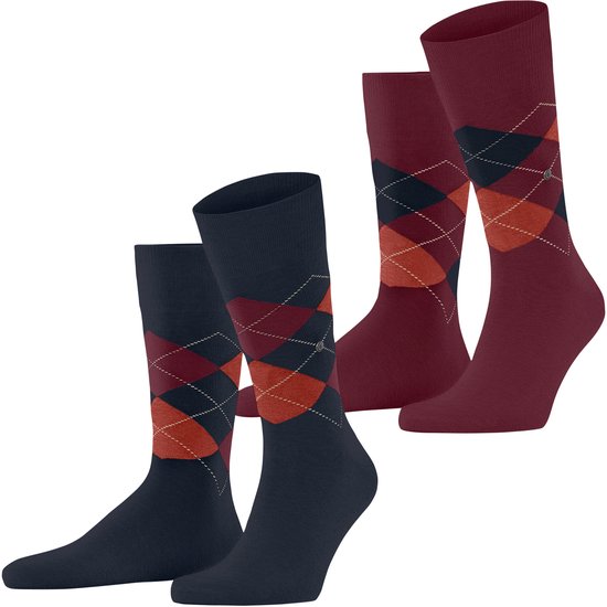 Burlington unisex everyday argyle 2P sokken blauw & rood 6370