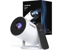 LumeWorks Luna Pro Mini Beamer Editie 2025 - Projector - 4K Support - Geschikt voor IOS en Android - Android 11 - Draagbaar - Thuisbioscoop - Wit