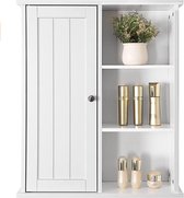 Hangkast, wandkast, badkamerkast, keukenkast, rek, opslag met deur en plank, wit, 60 x 71 x 18 cm (b x h x d)