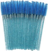 50 Stuks Blauwe glitter Make-Up Wimpers Borstels Voor Wimper Extension - Mascara Applicator Wands - Siliconen Wegwerp Mascara Borstel Make Up kwasten