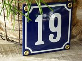 Emaille huisnummer 10x10 blauw/wit nr. 19