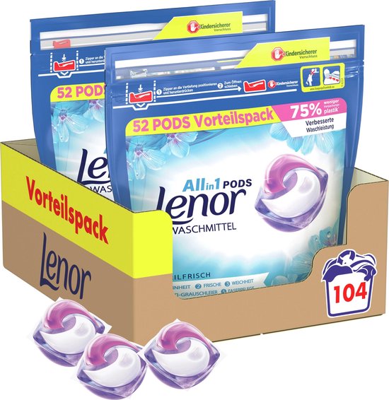 Lenor All in 1 Wasmiddel Pods April Fris - 2x52 Wasbeurten - Voordeelverpakking