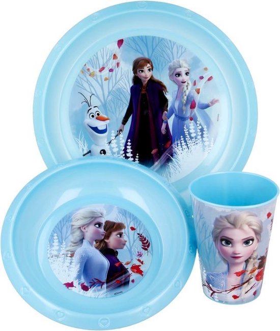 Frozen II kinderservies - blauw - Frozen 3 delig servies bord - beker - kom  | bol