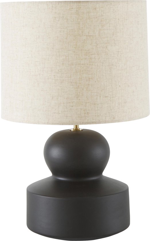 Keramische tafellamp zwarte voet beige lampenkap