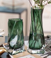 Set van 2 vazen - 14 en 19 cm - Glas - Groen