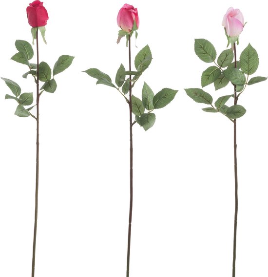 J-Line bloem Roos Dicht Fresh Touch - kunststof - roze - 3 stuks