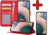 Samsung A12 Hoesje Book Case Met Screenprotector - Samsung Galaxy A12 Hoesje Wallet Case Portemonnee Hoes Cover - Rood