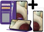 Hoesje Geschikt voor Samsung A12 Hoesje Book Case Hoes Wallet Cover Met Screenprotector - Hoes Geschikt voor Samsung Galaxy A12 Hoesje Bookcase Hoes - Paars
