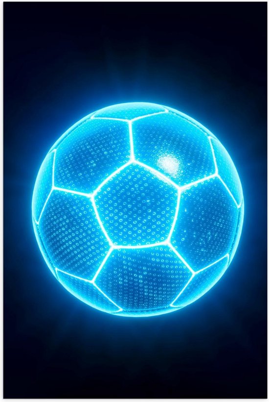 Poster - Blauwe Neon Voetbal - Foto op Posterpapier