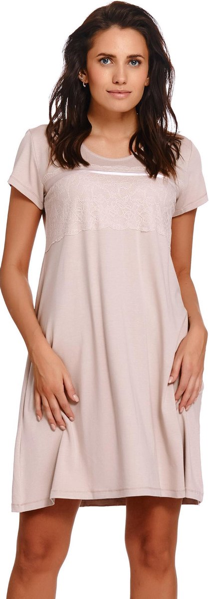 Doctor Nap Nachthemd Dames Viscose | Nachthemd Dames Korte Mouw | Nachtjapon Dames | Nachthemd Dames Volwassenen | Beige TW.9233