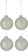 J-Line Doos Van 4 Kerstballen Sterretjes Glas Zilver Medium