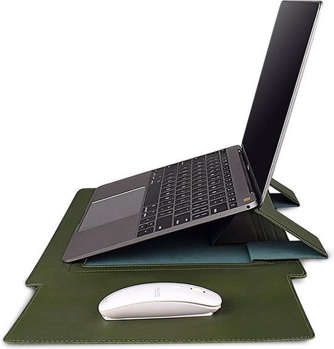 Laptophoes 13 Inch – Geschikt voor Macbook Air 2018/2019/2020 Case – Laptop Sleeve – Groen Leer