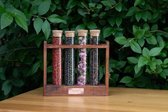 Houten Rekje met 4 gin-botanicals. Ideaal geschenk voor elke gin-liefhebber.