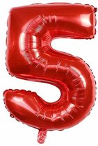 Cijfer ballon - Helium ballon - Verjaardag - Rood - 32 inch - Grote ballon - Nummer 5 - Rode ballon cijfer 5