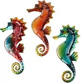 BaykaDecor - Hoogste Kwaliteit Ijzeren Zeepaardjes - Wanddecoratie - Woondecoratie - Tuindecoratie - Kleurrijke Set van 3 - 23 cm