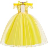 Prinses - Belle jurk - Belle en de beest -  Prinsessenjurk - Verkleedkleding - Goud - Maat 98/104 (2/3 jaar)