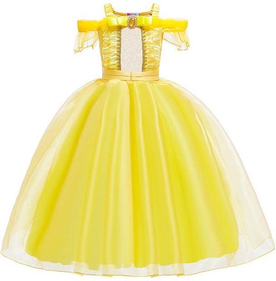 Prinses - Belle jurk - Prinsessenjurk - Verkleedkleding - Goud - Maat  98/104 (2/3 jaar) | bol