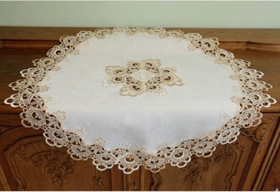 Tafelkleed - Grof kant - Ecru - Beige - Rond 85 cm