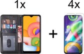 Samsung A31 hoesje bookcase zwart - Samsung Galaxy A31 wallet case portemonnee hoes cover hoesjes - 4x Samsung Galaxy A31 screenprotector