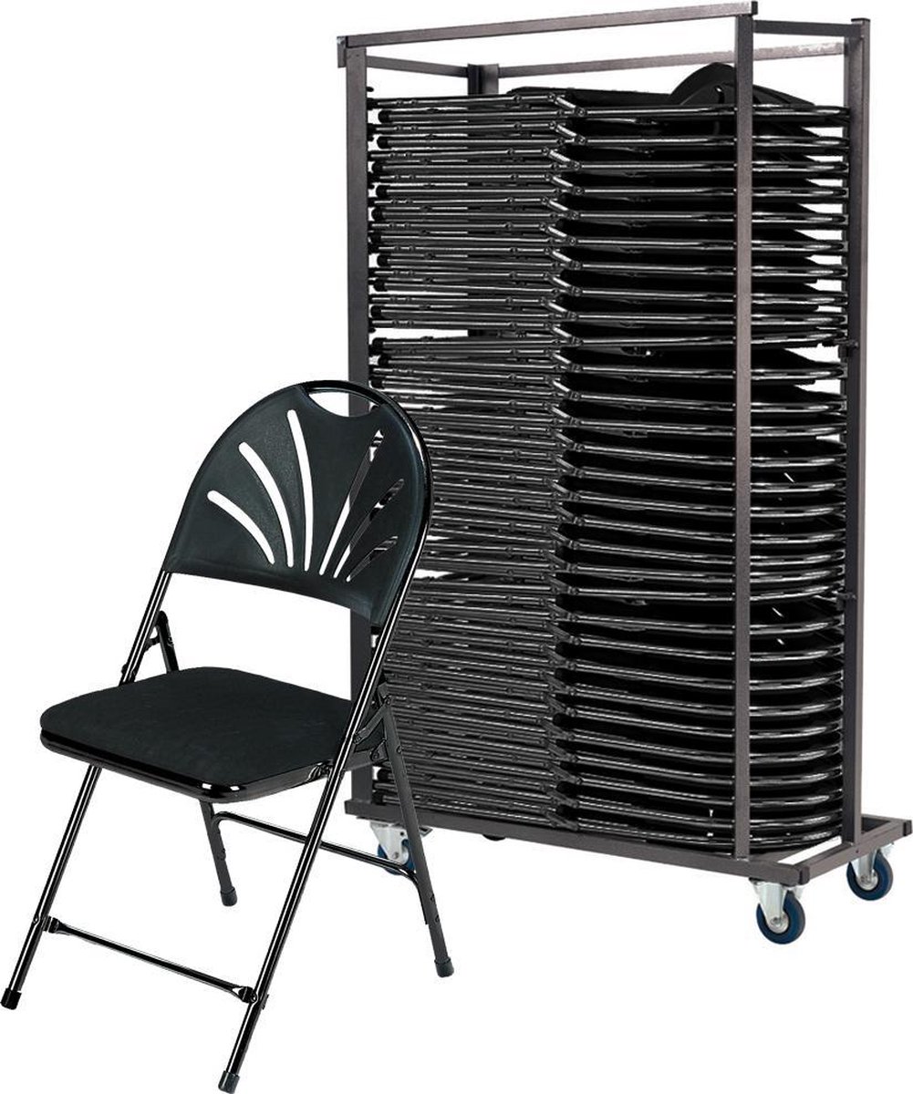 30 x klapstoel Phoenix Deluxe (zwart) - in transportkar - bulkprijs - actiepakket