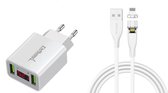 DrPhone ICO-1 - Câble de charge magnétique Lightning 3A + chargeur domestique 2 ports USB chargeur 2.2A avec écran LED - Wit